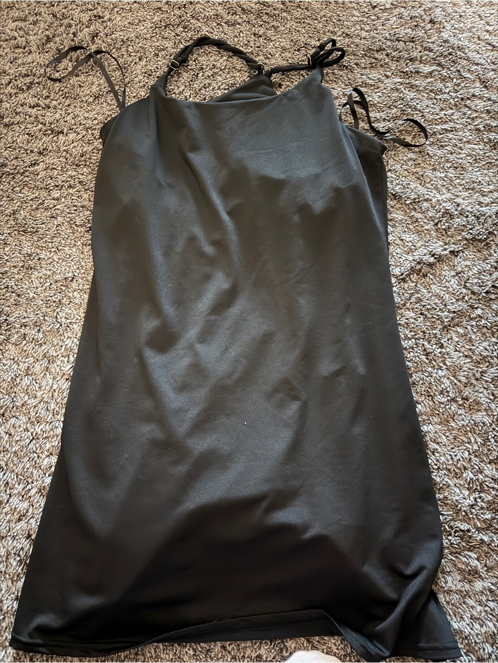 Sleek Black Midi Slip Dress with Adjustable Straps